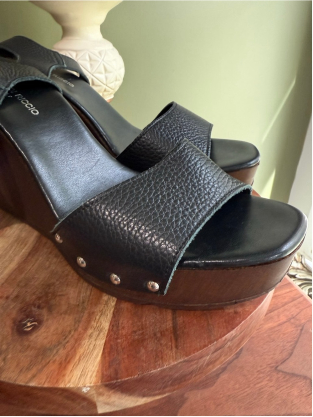 Christian Di Riccio Black Leather Platform Wedges Italy